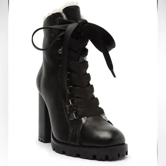 SCHUTZ | Zhara Winter Heeled Boots Lug Sole Leather Size 9.5 NEW