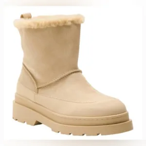 SCOTCH &amp; SODA Made In Portugal Beige Suede Cozy Faux Fur Booties Sz 40/7.5
