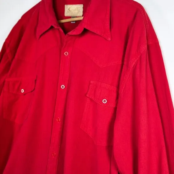 Scully Long Sleeve Western Shirt Mens XXL Red Peruvian Cotton Button Front