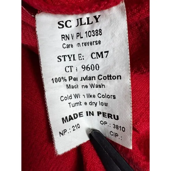 Scully Long Sleeve Western Shirt Mens XXL Red Peruvian Cotton Button Front