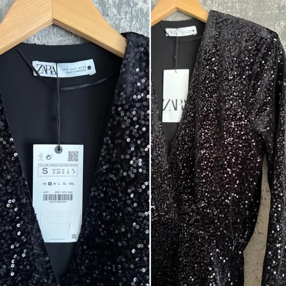 Sequined black dress sparkling shining stunning long sleeve mini dress sexy