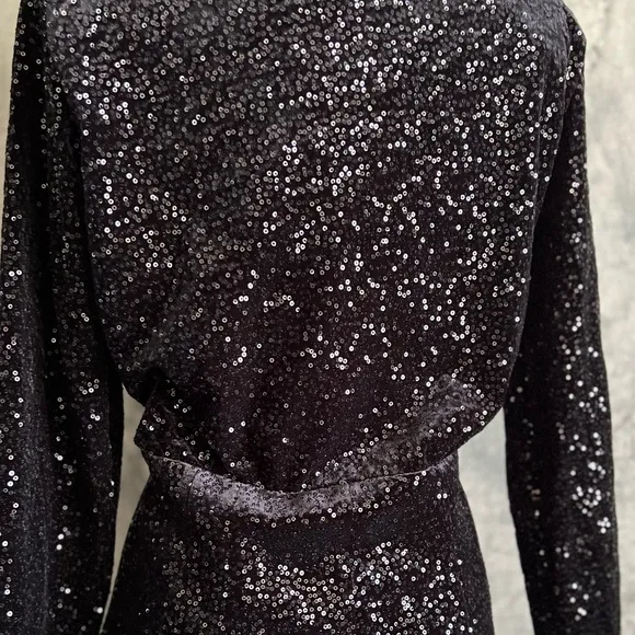 Sequined black dress sparkling shining stunning long sleeve mini dress sexy