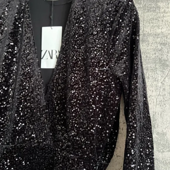 Sequined black dress sparkling shining stunning long sleeve mini dress sexy