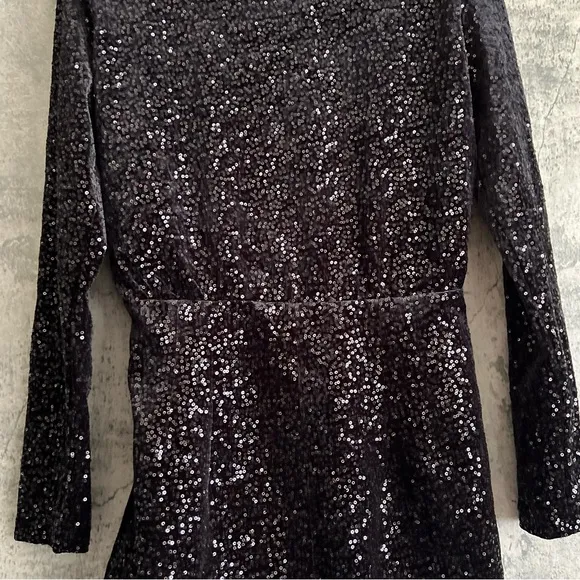 Sequined black dress sparkling shining stunning long sleeve mini dress sexy
