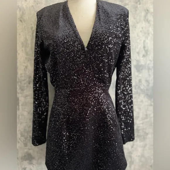 Sequined black dress sparkling shining stunning long sleeve mini dress sexy
