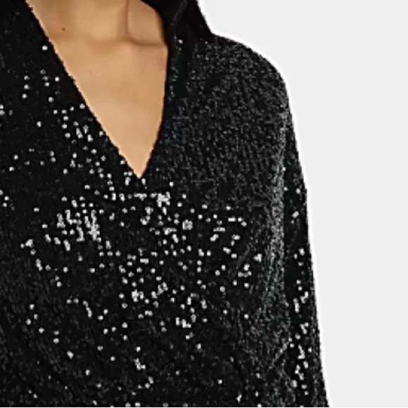 Sequined black dress sparkling shining stunning long sleeve mini dress sexy