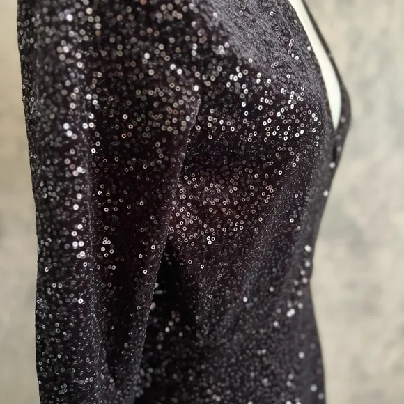 Sequined black dress sparkling shining stunning long sleeve mini dress sexy