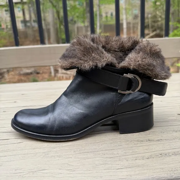 Sesto Meucci black leather and faux fur ankle boots size 8.5 M