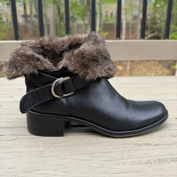 Sesto Meucci black leather and faux fur ankle boots size 8.5 M