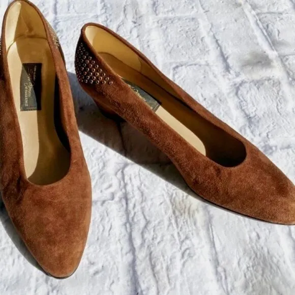 Sesto Meucci Brown Grommet Suede Pump Shoes 8