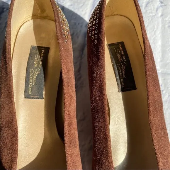 Sesto Meucci Brown Grommet Suede Pump Shoes 8