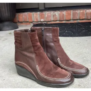 Sesto Meucci brown short ankle boots wedge brown leather women 8 M