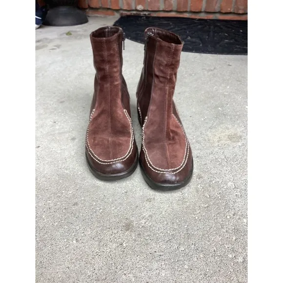 Sesto Meucci brown short ankle boots wedge brown leather women 8 M