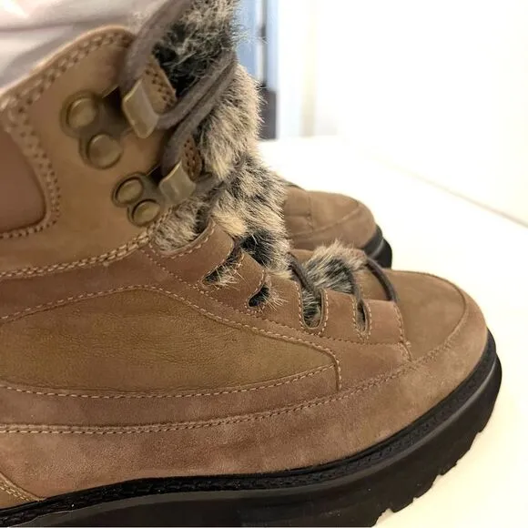 Seychelles From The Start Leather Boots Faux Fur Accents in Brown Size 7 NWOB