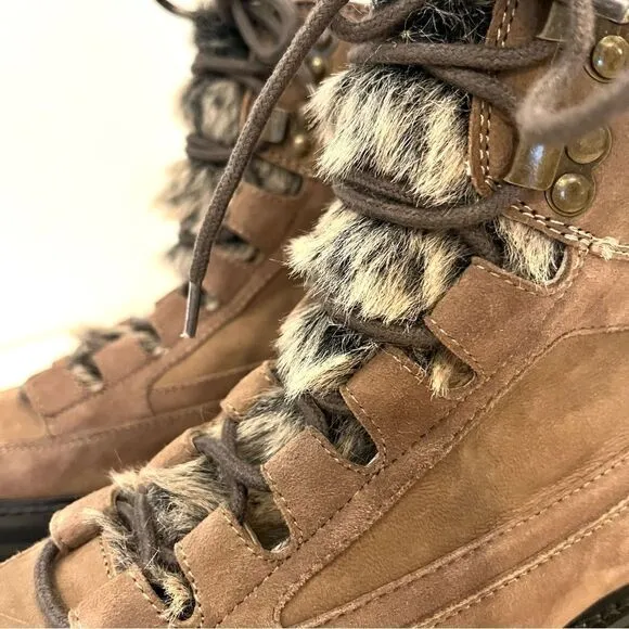 Seychelles From The Start Leather Boots Faux Fur Accents in Brown Size 7 NWOB