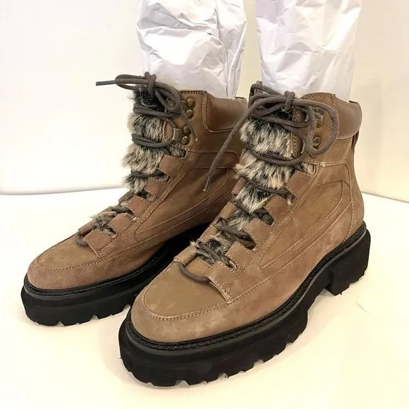 Seychelles From The Start Leather Boots Faux Fur Accents in Brown Size 7 NWOB
