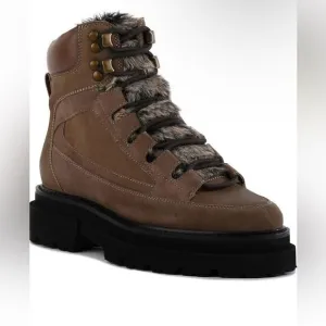 Seychelles From The Start Leather Boots Faux Fur Accents in Brown Size 7 NWOB