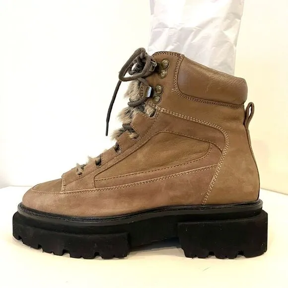 Seychelles From The Start Leather Boots Faux Fur Accents in Brown Size 7 NWOB
