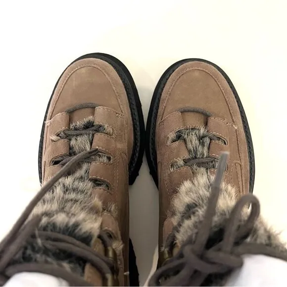 Seychelles From The Start Leather Boots Faux Fur Accents in Brown Size 7 NWOB