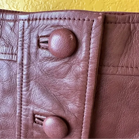 Sezane Allison Brown Leather Button Front Mini Skirt with pockets size 36