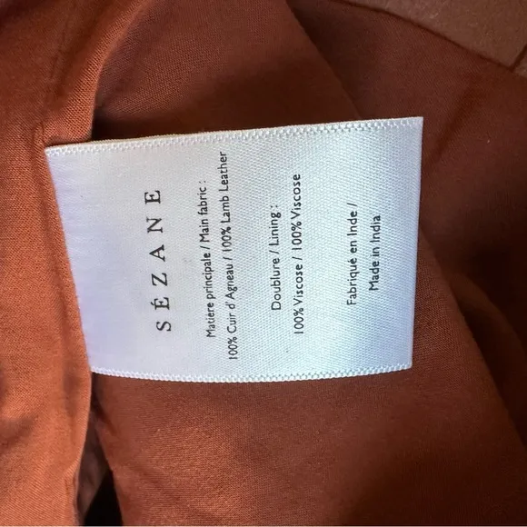 Sezane Allison Brown Leather Button Front Mini Skirt with pockets size 36
