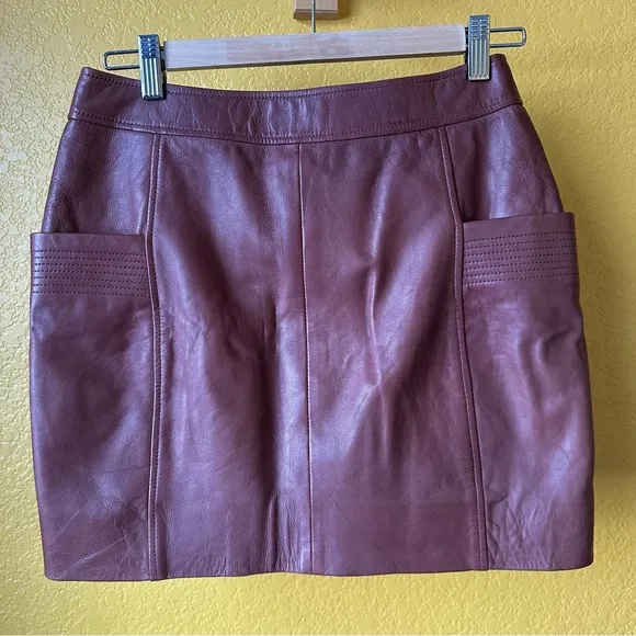Sezane Allison Brown Leather Button Front Mini Skirt with pockets size 36