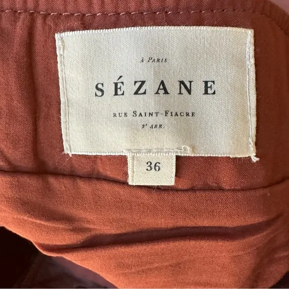 Sezane Allison Brown Leather Button Front Mini Skirt with pockets size 36