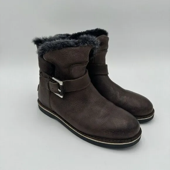 Shabbies Amsterdam Women’s Brown Leather Ankle Boots Faux Fur Lined Size 39