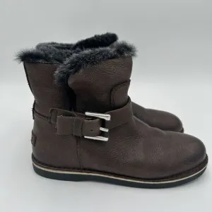 Shabbies Amsterdam Women’s Brown Leather Ankle Boots Faux Fur Lined Size 39