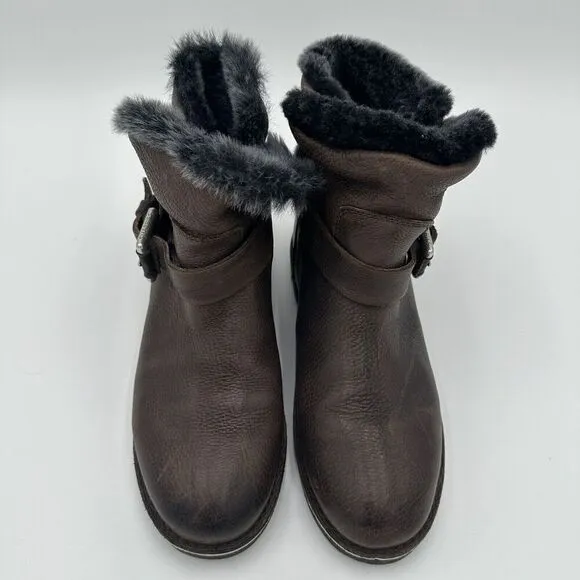 Shabbies Amsterdam Women’s Brown Leather Ankle Boots Faux Fur Lined Size 39