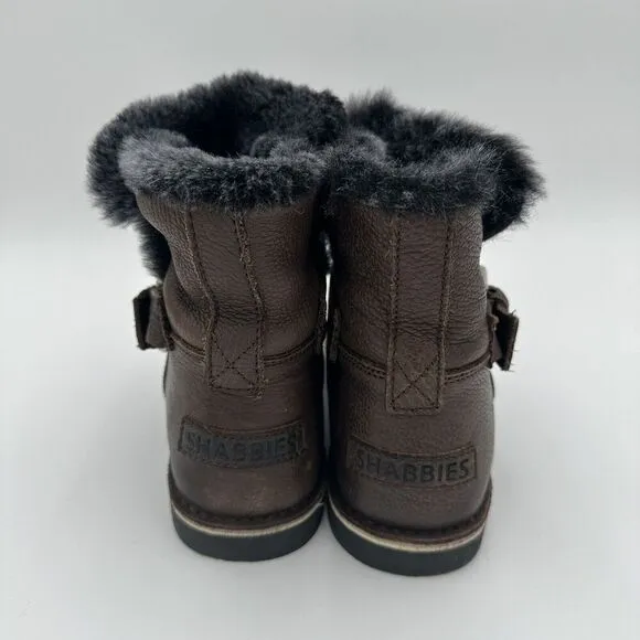 Shabbies Amsterdam Women’s Brown Leather Ankle Boots Faux Fur Lined Size 39
