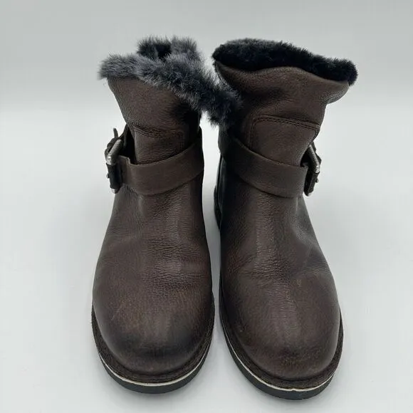 Shabbies Amsterdam Women’s Brown Leather Ankle Boots Faux Fur Lined Size 39