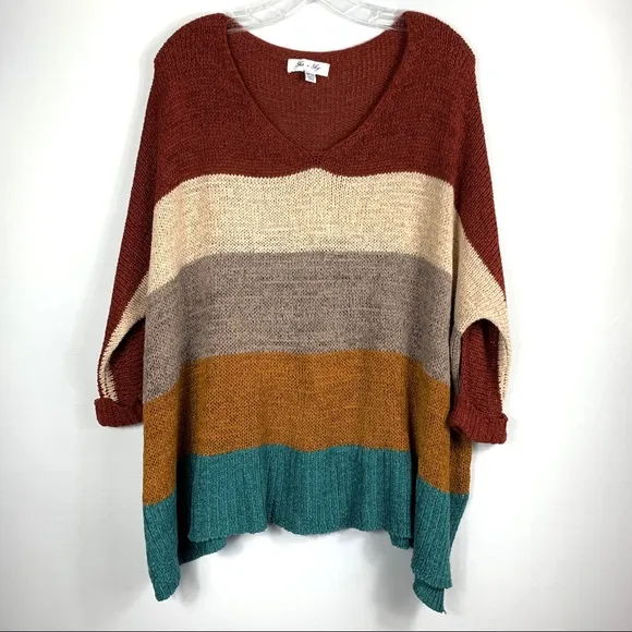 She   Sky 3/4 CUFF SLEEVE COLOR BLOCKED Sweater