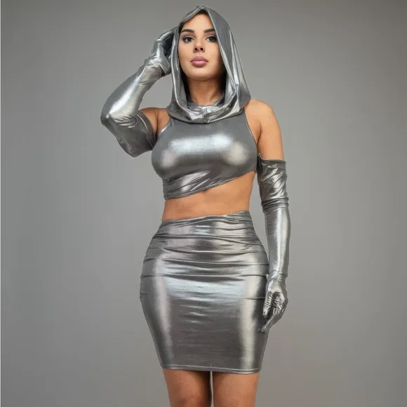 Short Dress With Gloves &amp; Hoodie