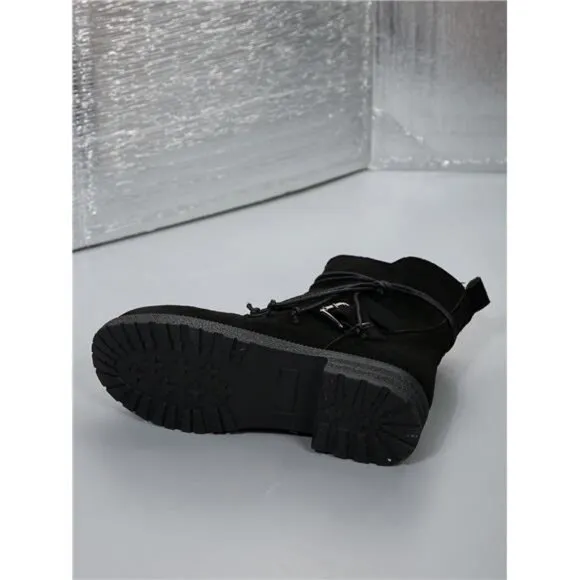 Side Zipper Buckle Strap Short Boots, Black