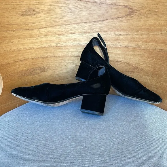 Sigerson Morrison Black Velvet Ankle Strap Block Heels