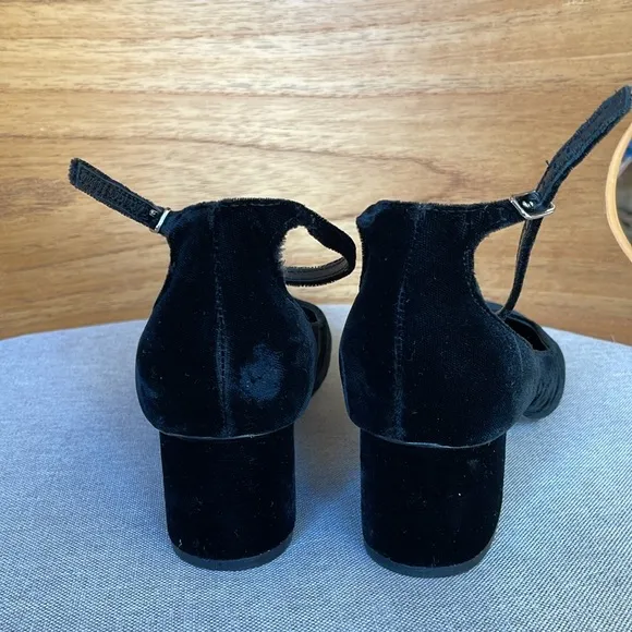 Sigerson Morrison Black Velvet Ankle Strap Block Heels