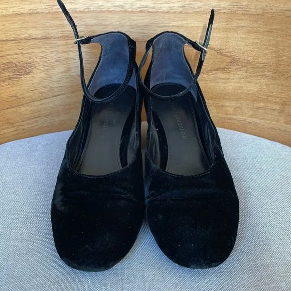 Sigerson Morrison Black Velvet Ankle Strap Block Heels