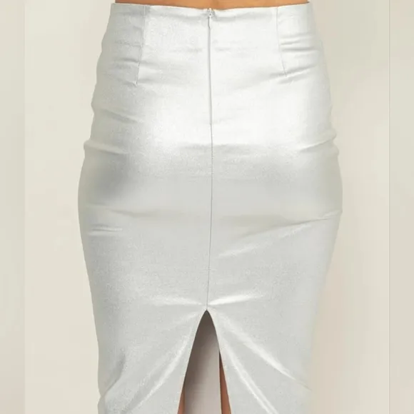 Silver Sleek Midi Skirt