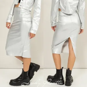 Silver Sleek Midi Skirt