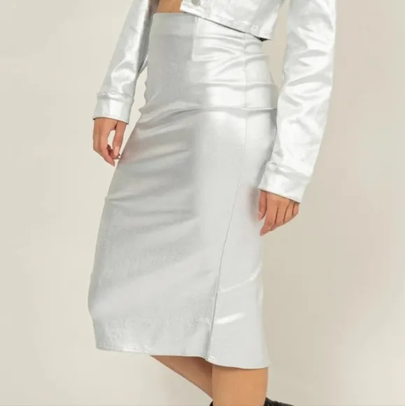 Silver Sleek Midi Skirt