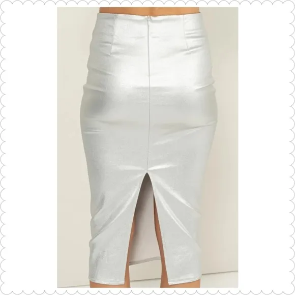 Silver Sleek Midi Skirt
