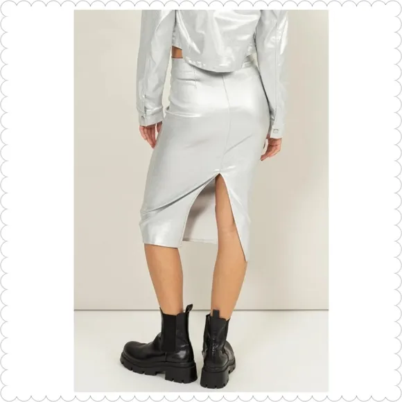Silver Sleek Midi Skirt