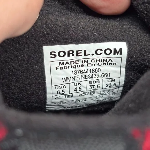 Size 6.5 - Sorel Whitney Short Lace Women's‎ Winter Snow Boots Red Black Plaid