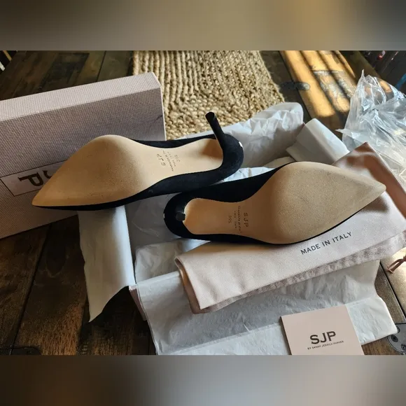 SJP Sarah Jessica Parker Fawn Black Suede High Heels