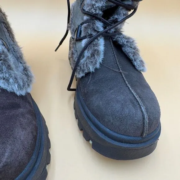 Skechers Boots Women 8 Frolic Suede Leather Plaid Faux Fur Winter Lace Hike Outd