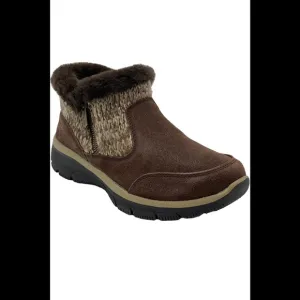 Skechers Easy Going Sweater Knit Ankle Boots Warmhearted Chocolate - Medium