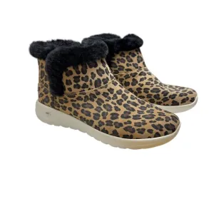 Skechers On-The-Go Joy Ankle Boots Suede Snow Kitty Leopard Walking Cozy EUC 9
