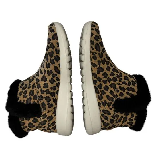 Skechers On-The-Go Joy Ankle Boots Suede Snow Kitty Leopard Walking Cozy EUC 9