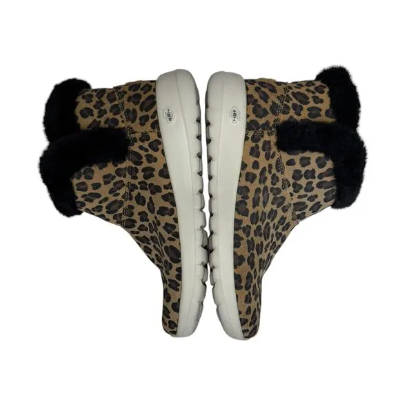 Skechers On-The-Go Joy Ankle Boots Suede Snow Kitty Leopard Walking Cozy EUC 9